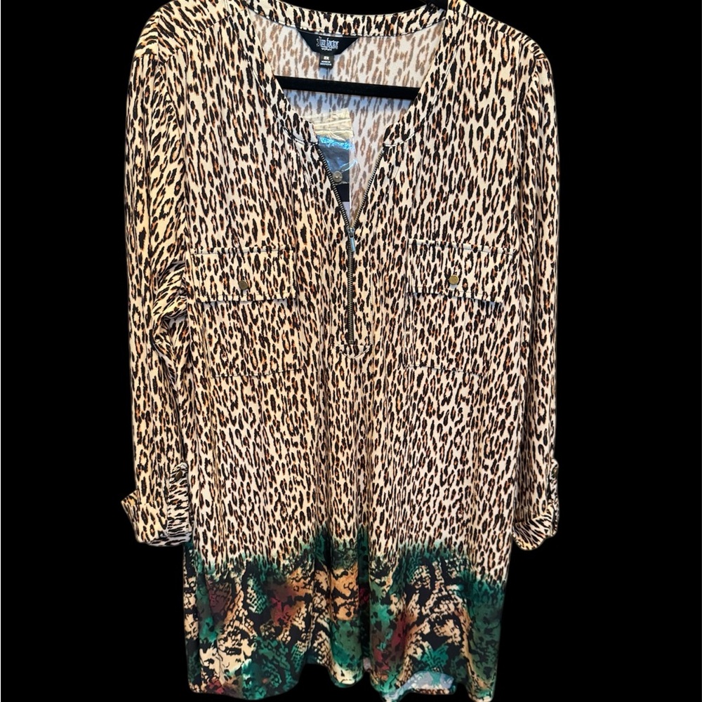 New with Tags 2x Plus Slim Factor Leopard Animal Print Women's Top